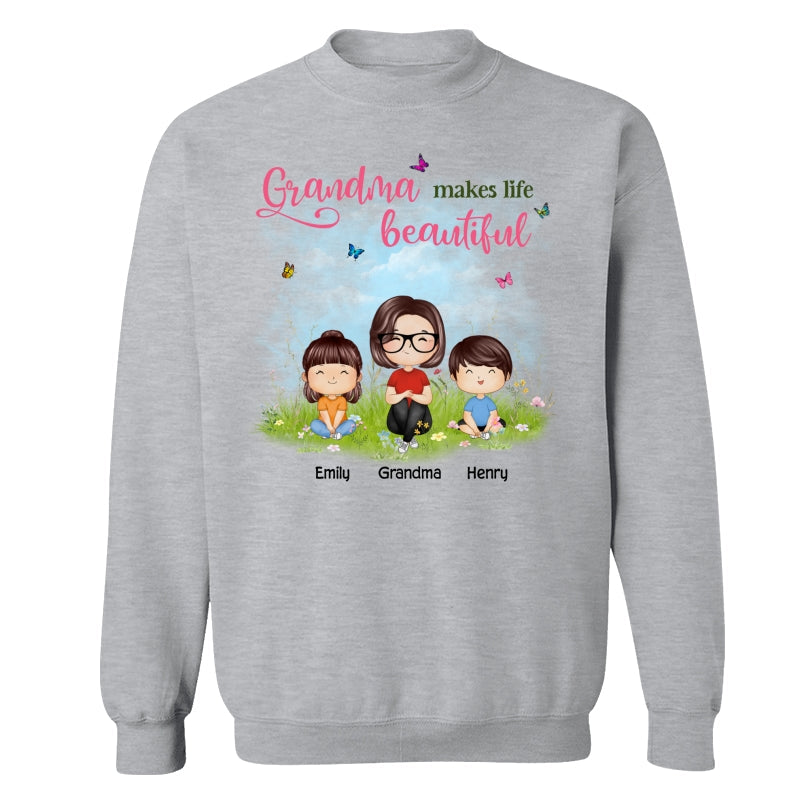 Mom Grandma Makes Life Beautiful Wildflower Doll Family Watercolor Mother‘s Day Gift Personalized Shirt