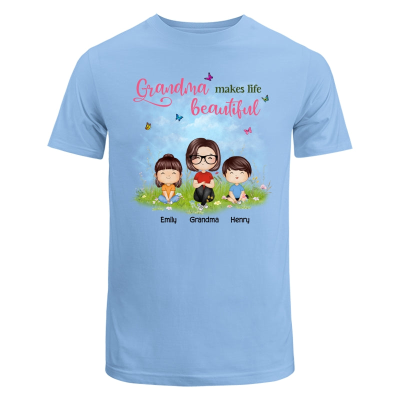 Mom Grandma Makes Life Beautiful Wildflower Doll Family Watercolor Mother‘s Day Gift Personalized Shirt