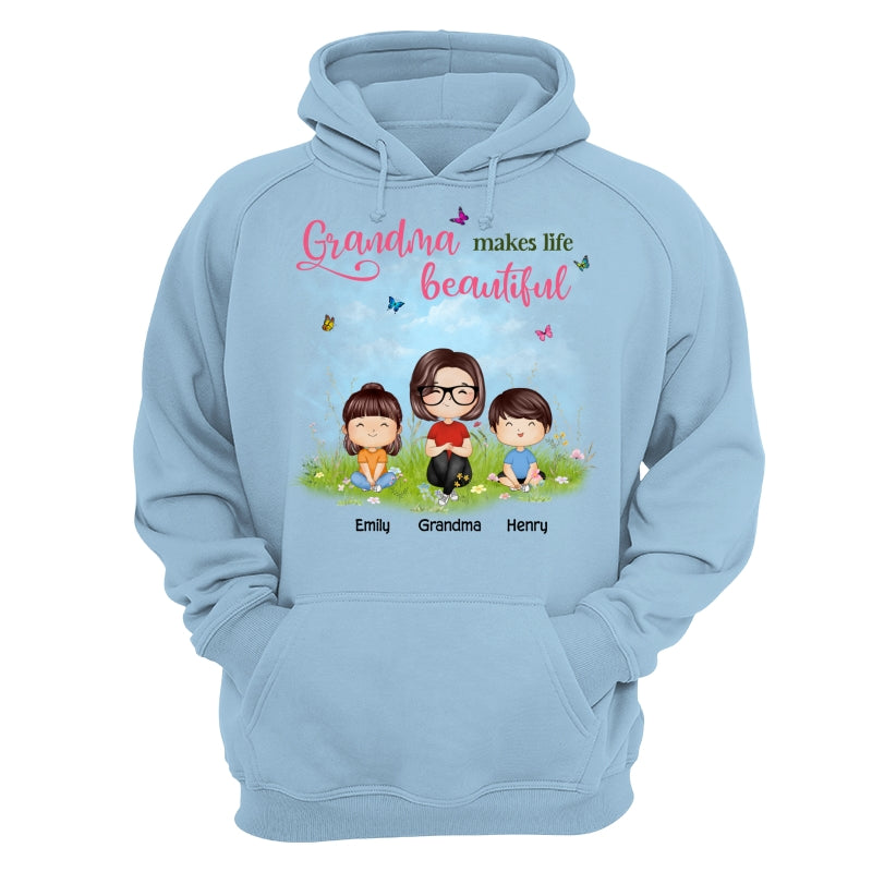 Mom Grandma Makes Life Beautiful Wildflower Doll Family Watercolor Mother‘s Day Gift Personalized Shirt