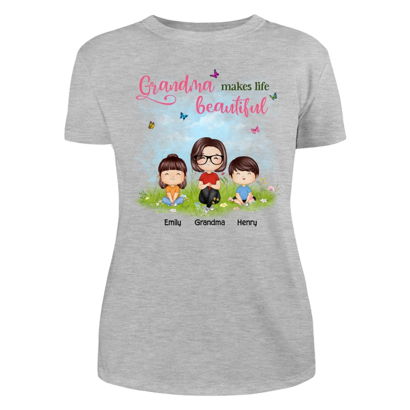 Mom Grandma Makes Life Beautiful Wildflower Doll Family Watercolor Mother‘s Day Gift Personalized Shirt