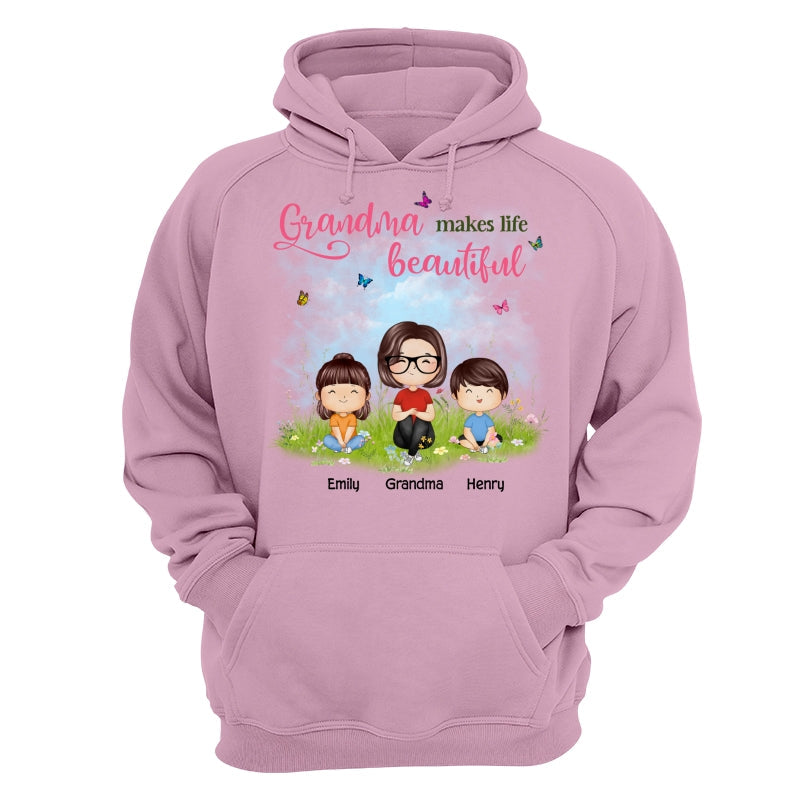 Mom Grandma Makes Life Beautiful Wildflower Doll Family Watercolor Mother‘s Day Gift Personalized Shirt