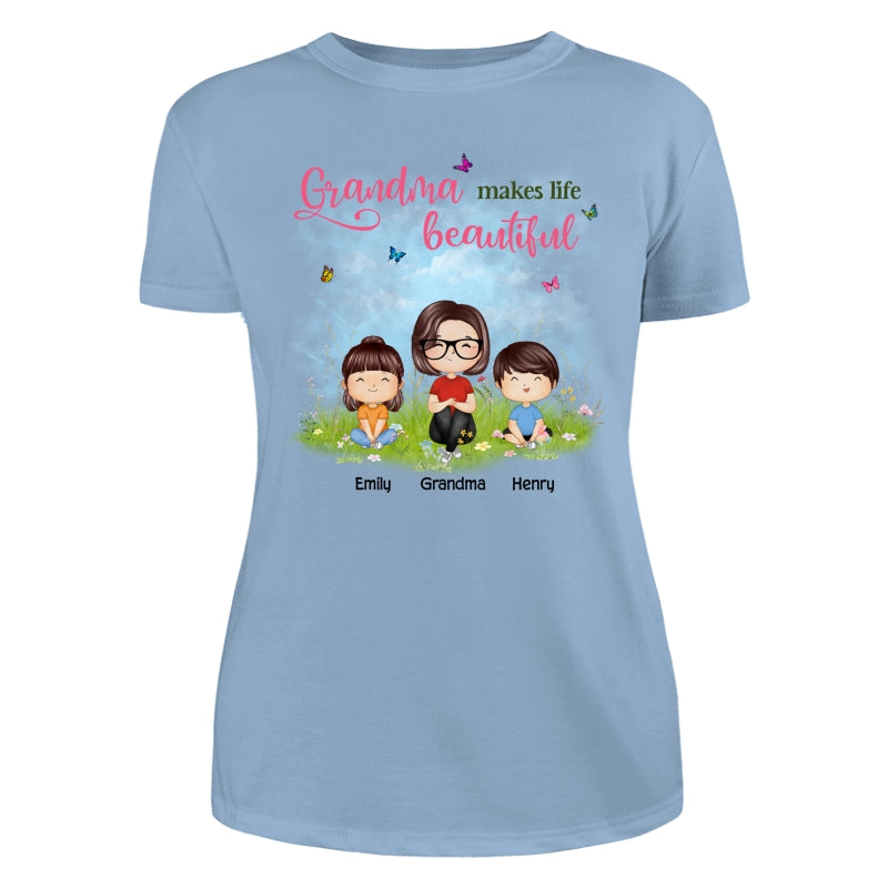 Mom Grandma Makes Life Beautiful Wildflower Doll Family Watercolor Mother‘s Day Gift Personalized Shirt