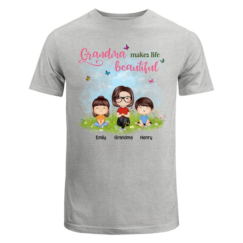Mom Grandma Makes Life Beautiful Wildflower Doll Family Watercolor Mother‘s Day Gift Personalized Shirt