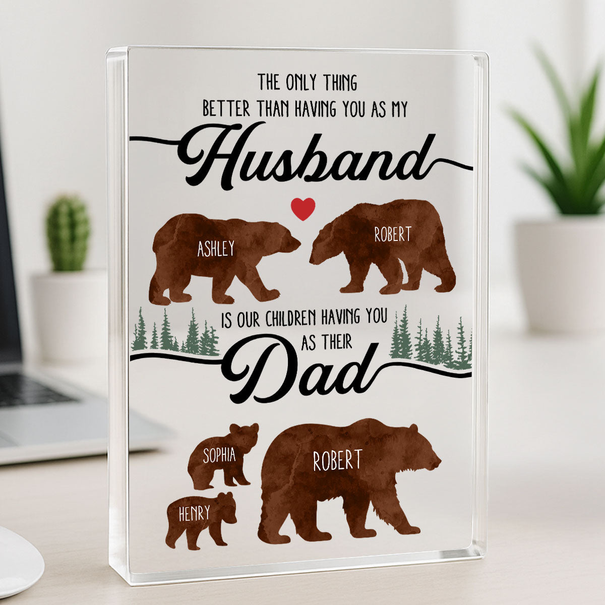 Bear Family Personalized Acrylic Block,  gift for Husband