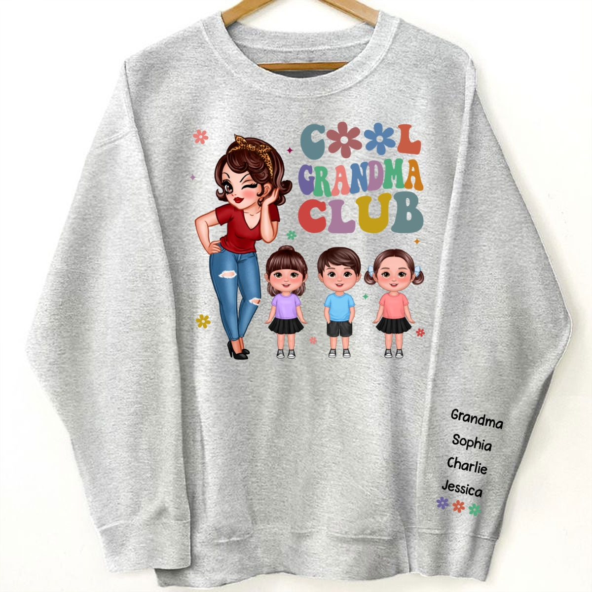 Cool Grandma Club, Names On Sleeve Personalized Sleeve Printed Sweatshirt
