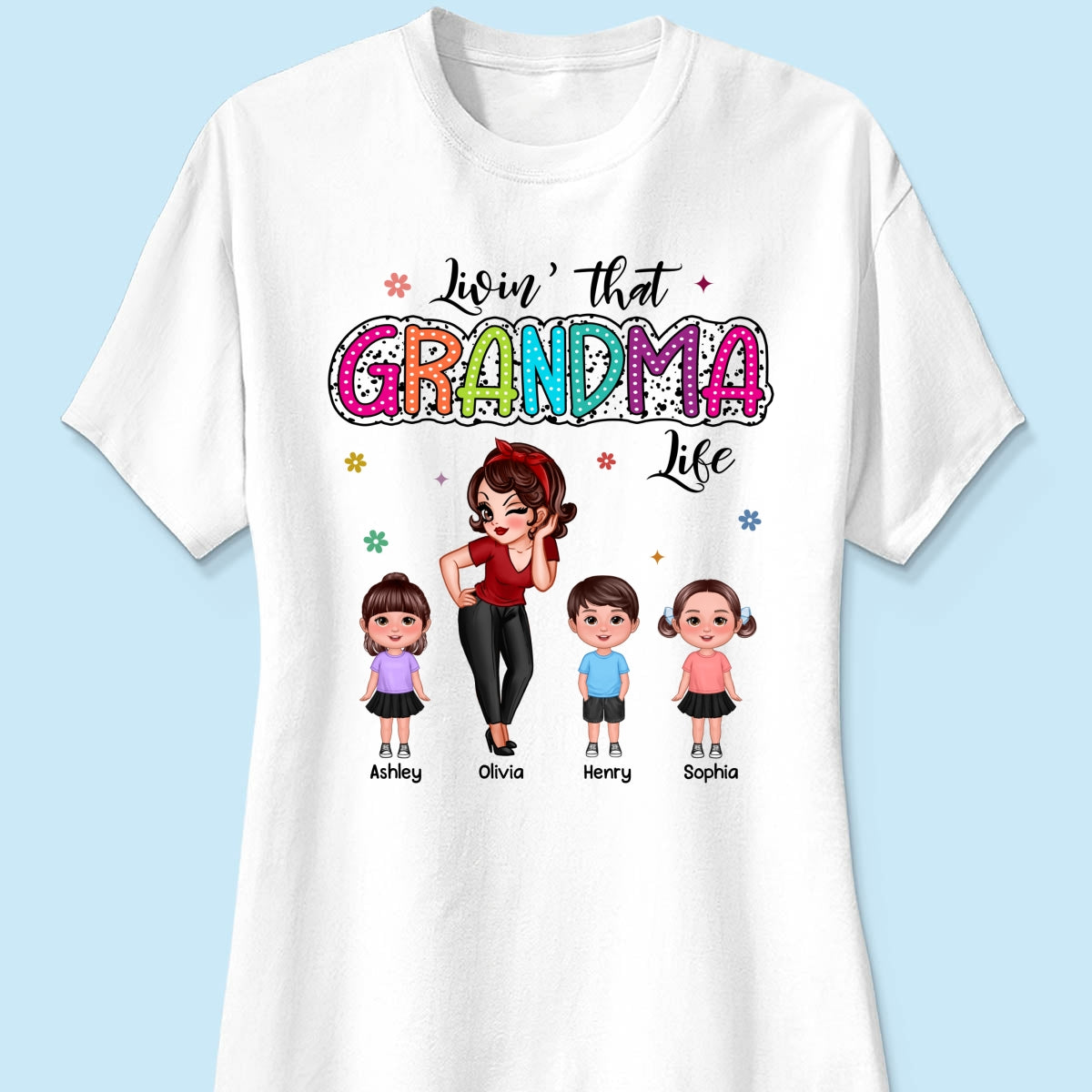 Livin‘ That Grandma Mom Life Pretty Woman & Kids Summer Vibe Personalized Shirt
