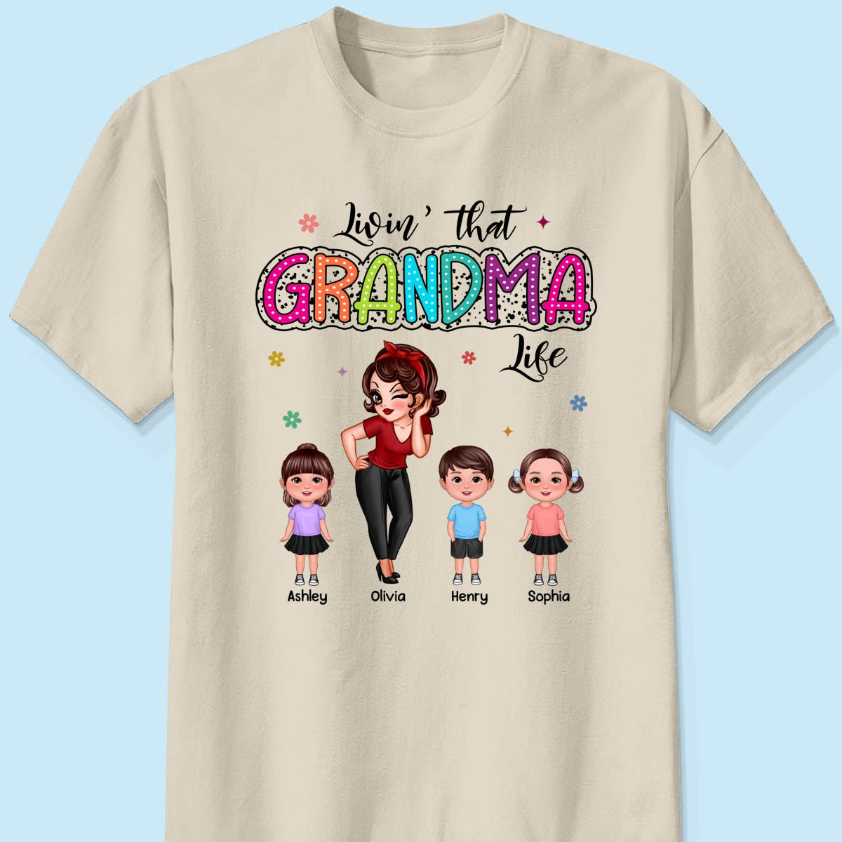 Livin‘ That Grandma Mom Life Pretty Woman & Kids Summer Vibe Personalized Shirt