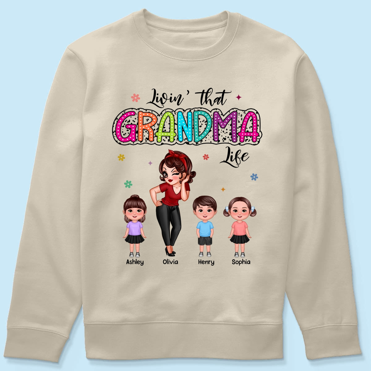 Livin‘ That Grandma Mom Life Pretty Woman & Kids Summer Vibe Personalized Shirt