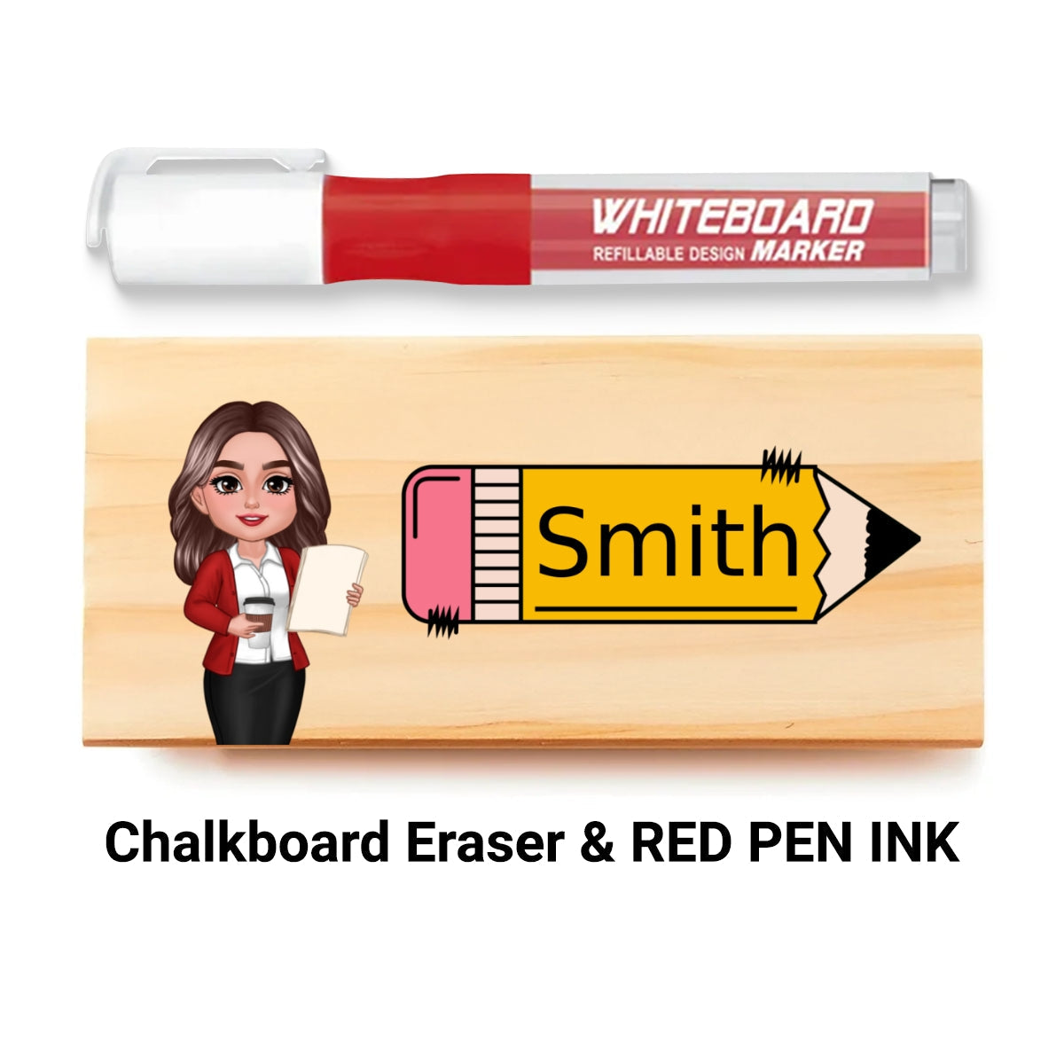 Teacher Sitting Personalized Teacher Whiteboard Eraser, Custom Teacher Appreciation Gifts, Chalkboard Eraser with Marker, Preschool Teacher Name gifts