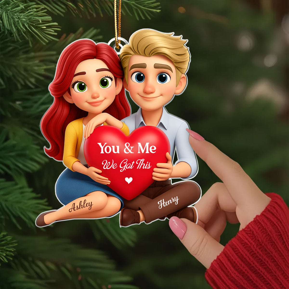 Eternal Love Cartoon Couple Sitting - Personalized Acrylic Car Hanger - Sentimental Gift for him, for her