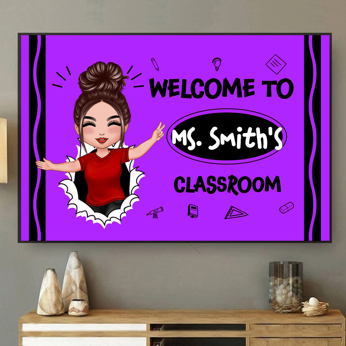 Welcome To My Class Happy Teacher Crayon Theme Personalized Poster, Classroom Decor, Back To School Gift