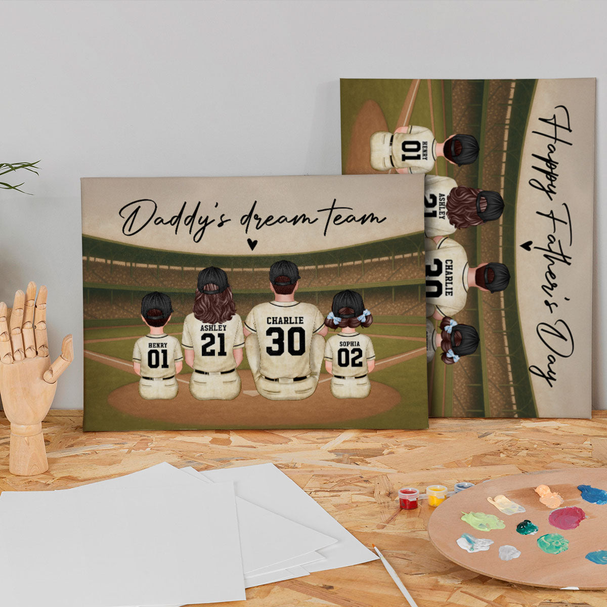 Retro Vintage Baseball Daddy's Dream Team Personalized Wrapped Canvas| Heartfelt Father's Day Gift For Dad, Husband
