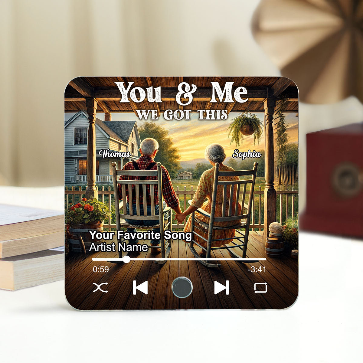 Old Couple Sitting On The Porch Personalized Music Fridge Magnet, Heartfelt Gift For Couple, For Him, For Her, Boyfriend, Girlfriend, Husband, Wife