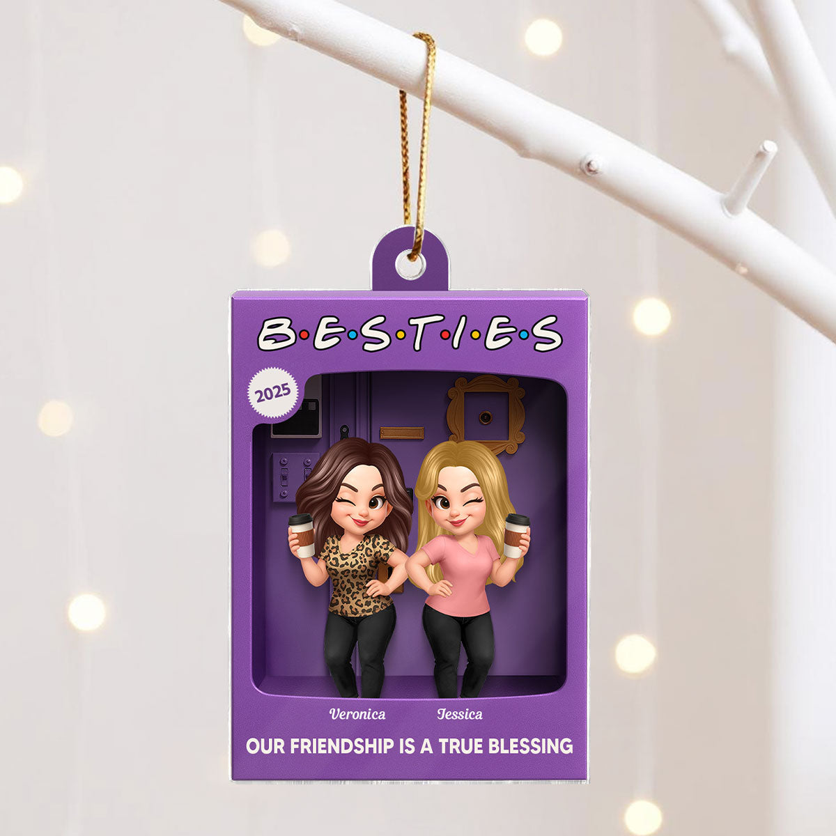 Besties Personalized Acrylic Ornament - Purple Toy Box Style Christmas Gift