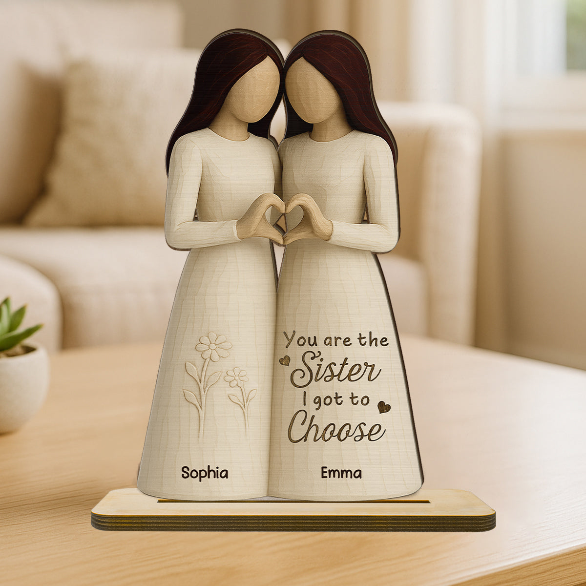 Besties Heart Hands 3D Effect Personalized Standing Wooden Plaque, Birthday Gift Friendship Gift for Besties, Best Friends