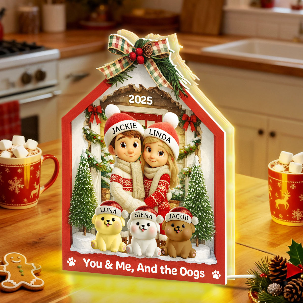 Farmhouse Couple & Dogs Cats - Personalized Light Box - Christmas Decor, Heartwarming Gift for him, Gift for her