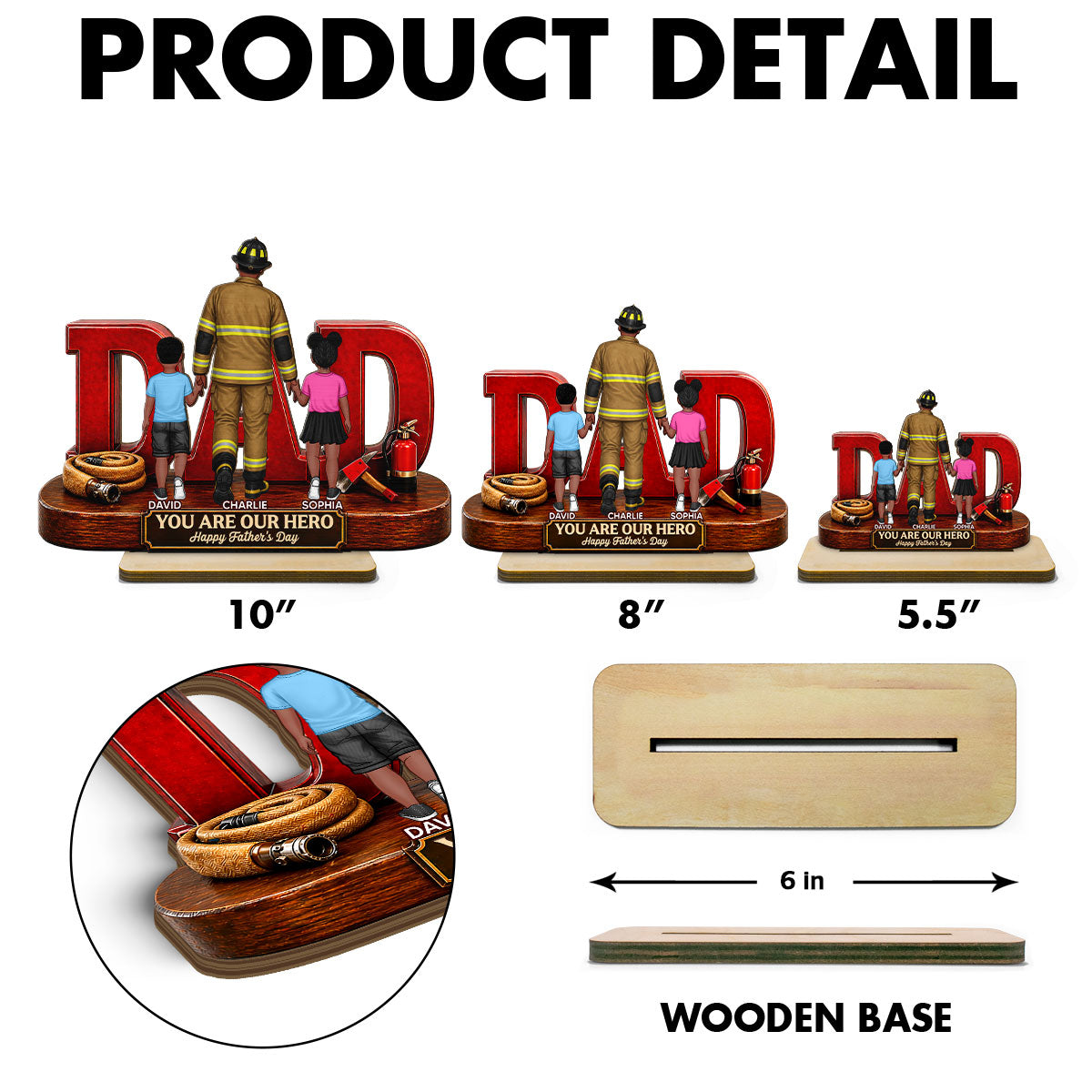 Proud Firefighter Dad You Are Our Hero - Personalized 2-Layered Wooden Plaque -  Gift For Dad