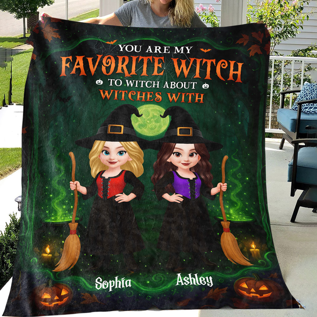Halloween Magical Theme Witches Besties Personalized Fleece Blanket