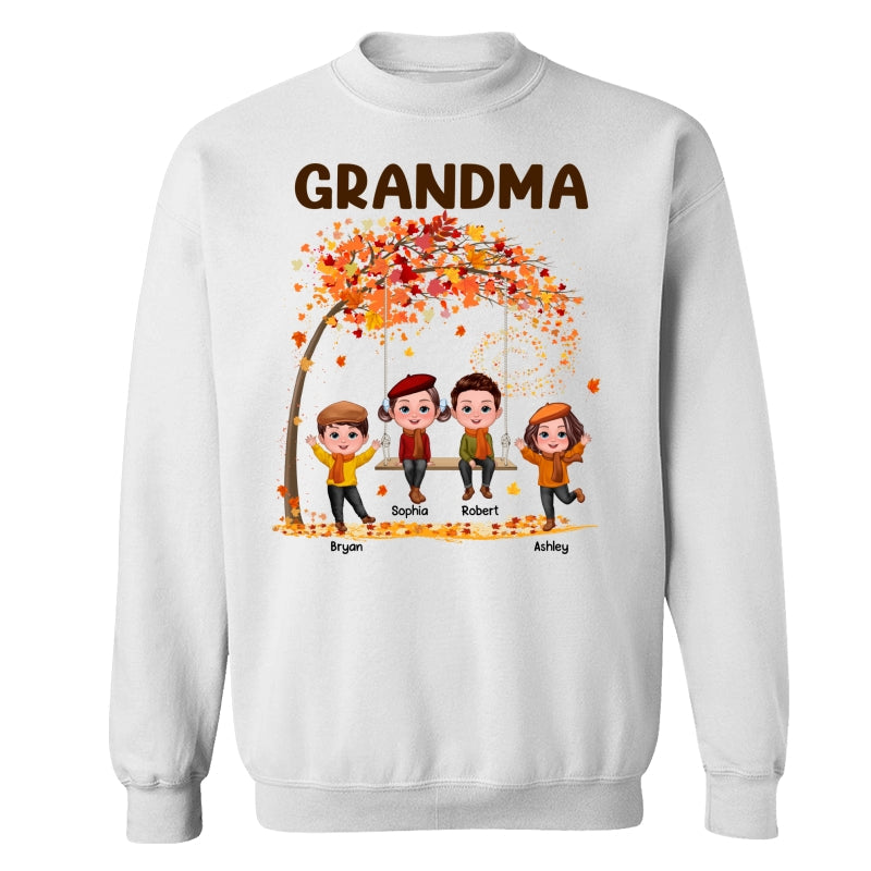 Kids Playing Ourdoor Autumn Fall Season Grandma Mom Personalized Shirt