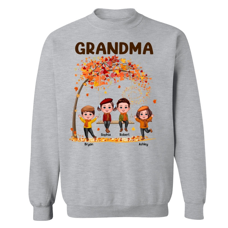 Kids Playing Ourdoor Autumn Fall Season Grandma Mom Personalized Shirt