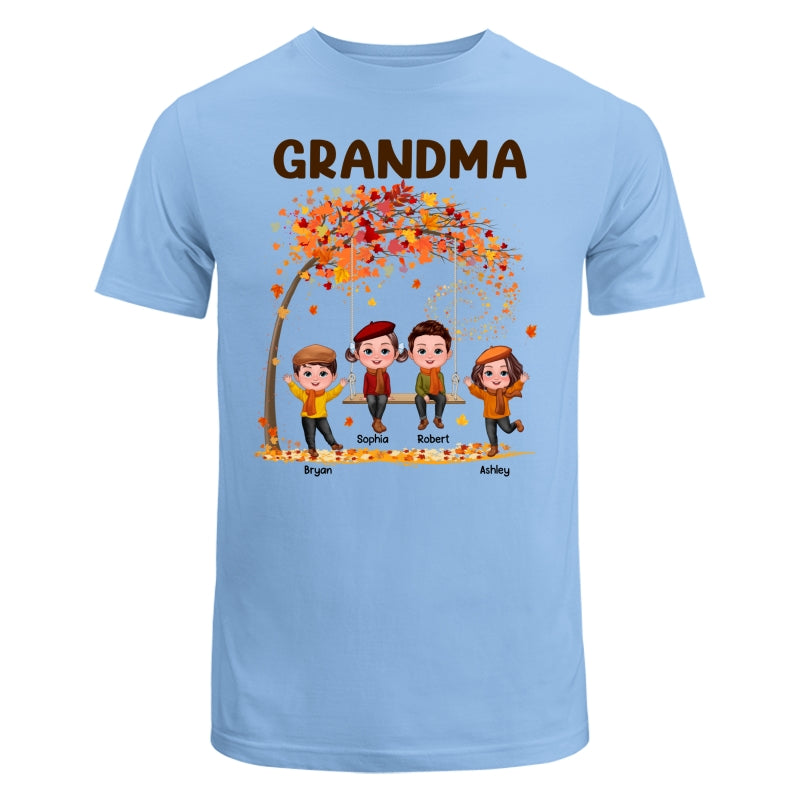 Kids Playing Ourdoor Autumn Fall Season Grandma Mom Personalized Shirt