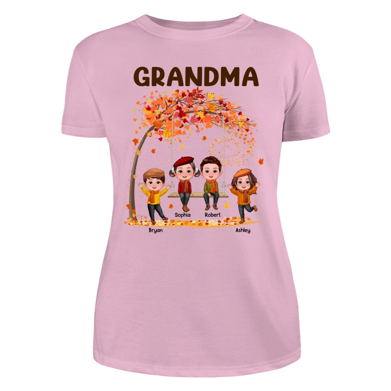 Kids Playing Ourdoor Autumn Fall Season Grandma Mom Personalized Shirt