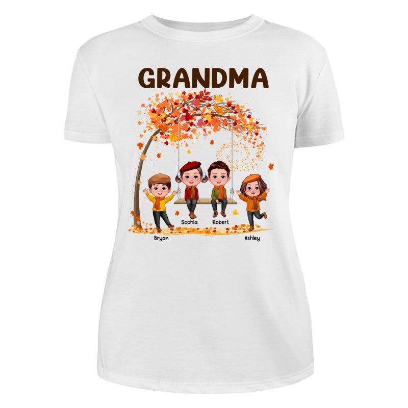 Kids Playing Ourdoor Autumn Fall Season Grandma Mom Personalized Shirt