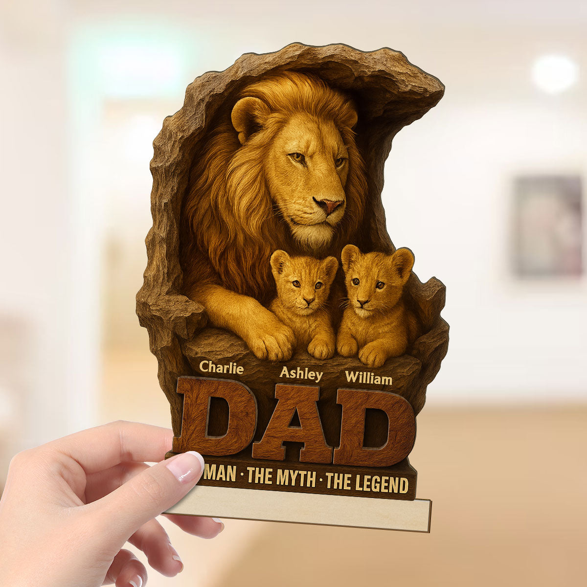 Lion Dad And Kids Personalized 2- Layer Standing Wooden Plaque, Unique  Gift For Dad