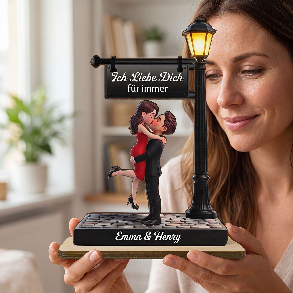 Zeitlose Liebe im Licht - Personalisierte 2-lagige Holzplakette - Herzliches Jubilumsgeschenk, Hochzeitsgeschenk fr Paare, fr ihn, fr sie