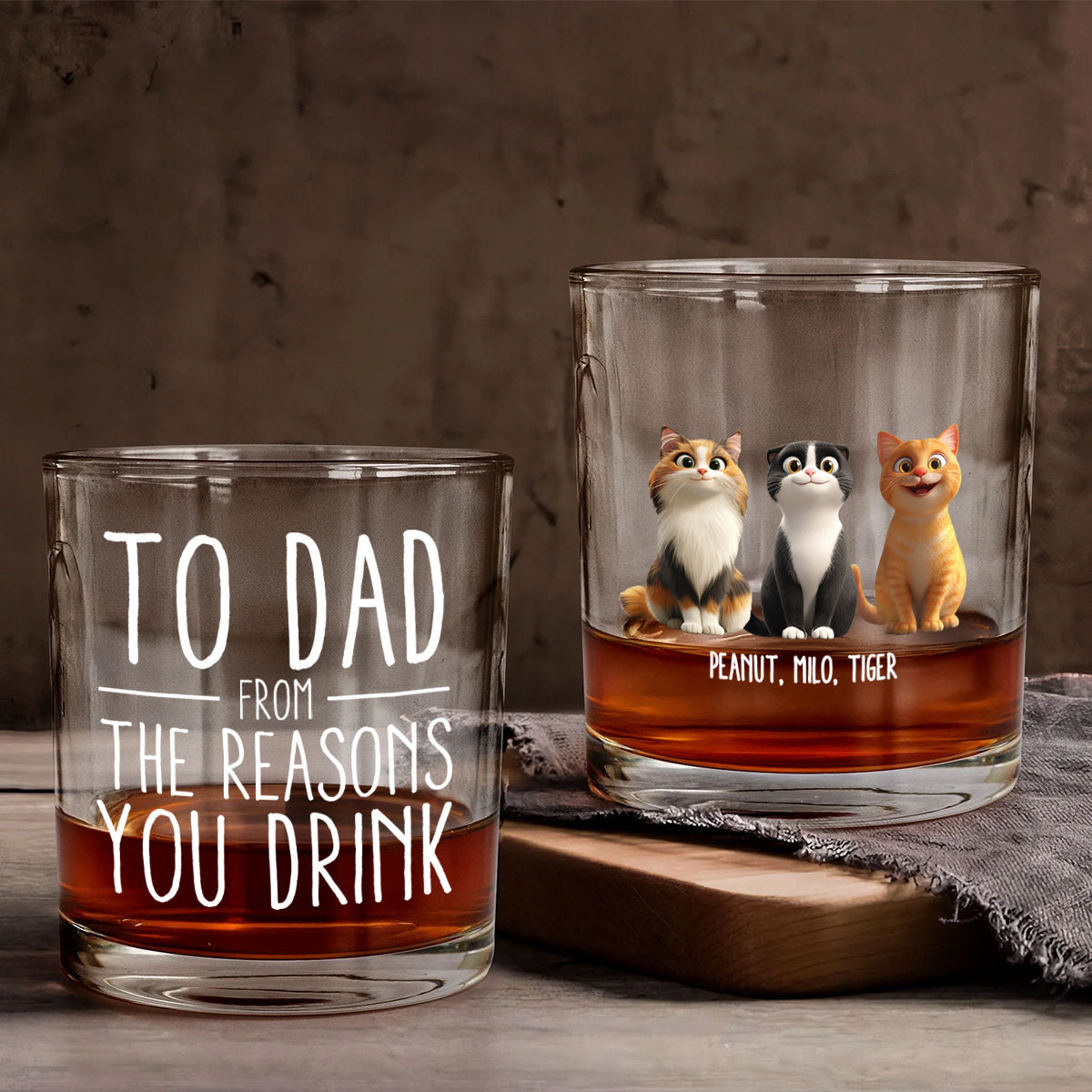 To Cat Dad from the Reasons You Drink Personalized Wine Glass, Father's Day Gift for Cat Dads