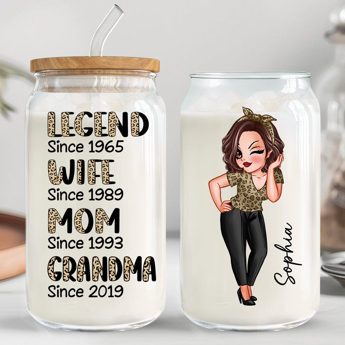 Legend Wife Mom Grandma Personalized Clear Glass Can