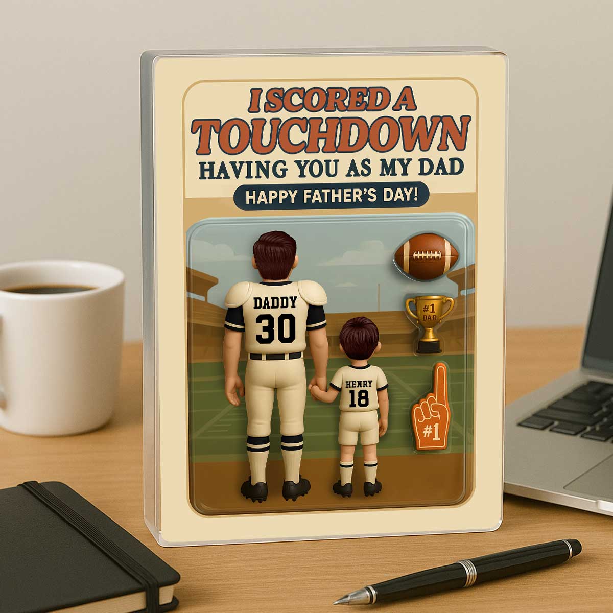 I Scored A Touchdown Having You as my Dad, Custom Figure Personalized Acrylic Block Plaque,  Gift for Dad, Gift for Husband