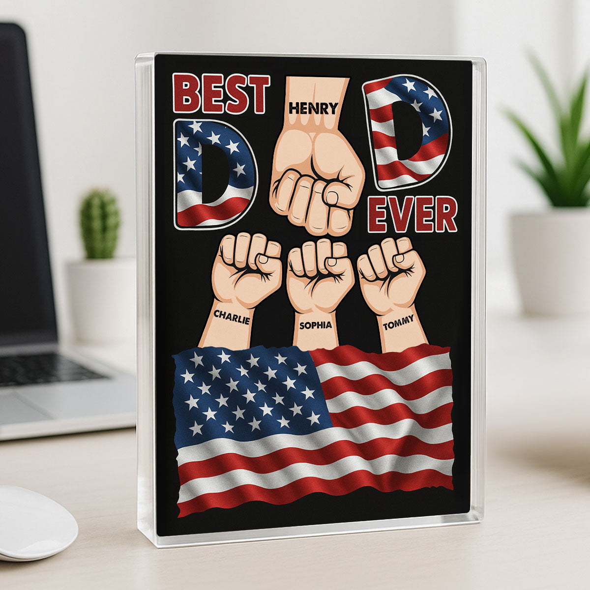 Best Dad Ever Nation Flag Personalized Acrylic Block Plaque,  Gift for Dad