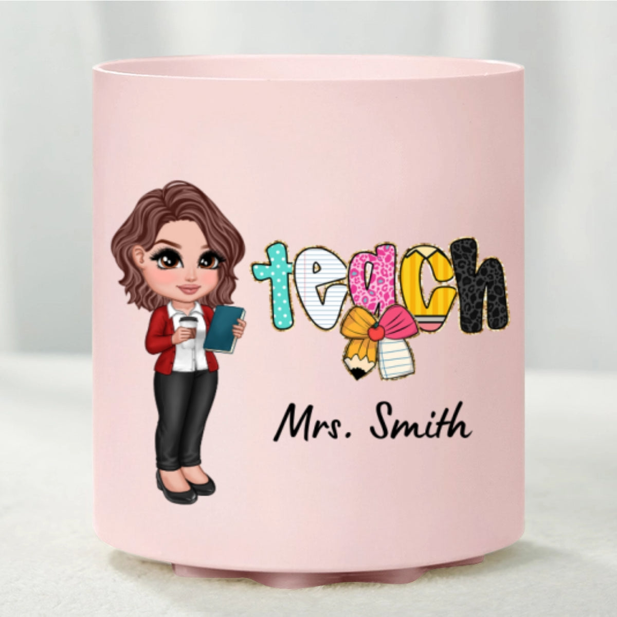Teacher Coquette Style Personalized Rotating Pen Holder, Back To School Gift