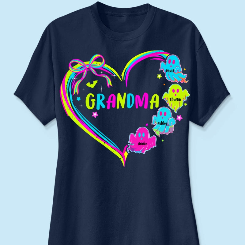 Halloween Preppy Style Neon Colors Boo Kids Names Grandma Heart Personalized Shirt