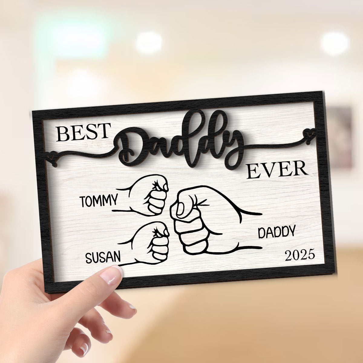 Personalized  Gift, Fist Bump Dad and Kids 2-Layer Wooden Plaque