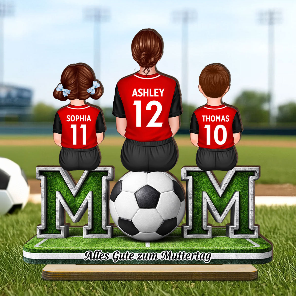 Fuball-Mama mit Kindern – Personalisiertes 2-lagiges Holzschild – Herzliches Geschenk cho Fuball-Mamas & Ehefrauen