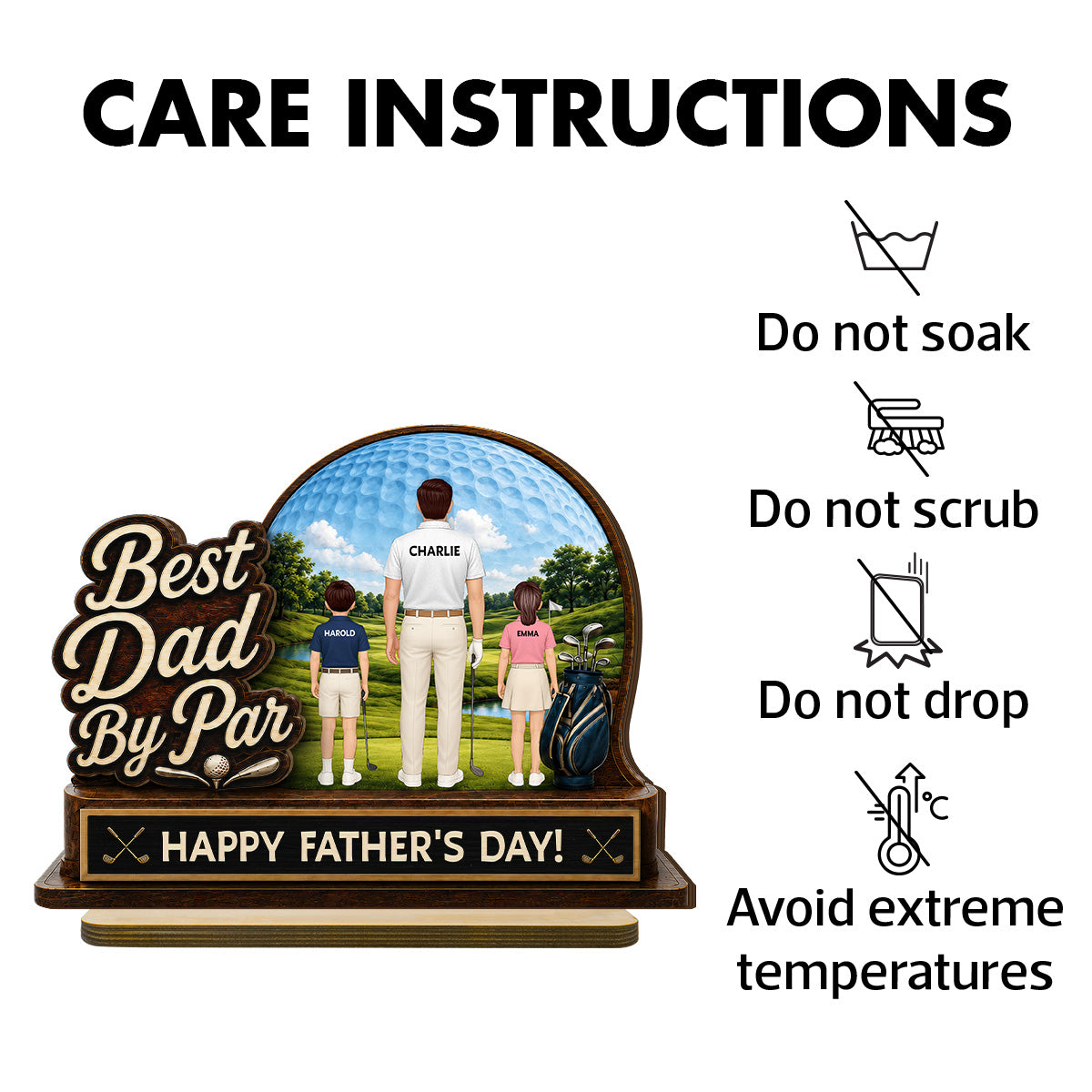 Best Dad By Par Custom Man & Kids Back View - Personalized 2-Layered Wooden Plaque -  Gift For Golf Dad