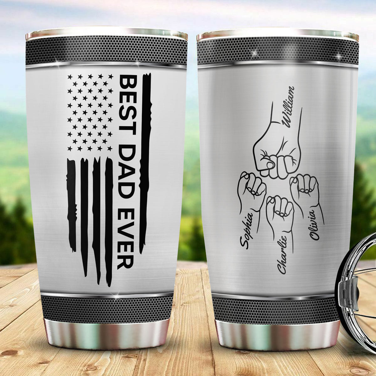 Best Dad Grandpa Papa Ever Nation Flag Fist Bumps Outline Personalized Tumbler