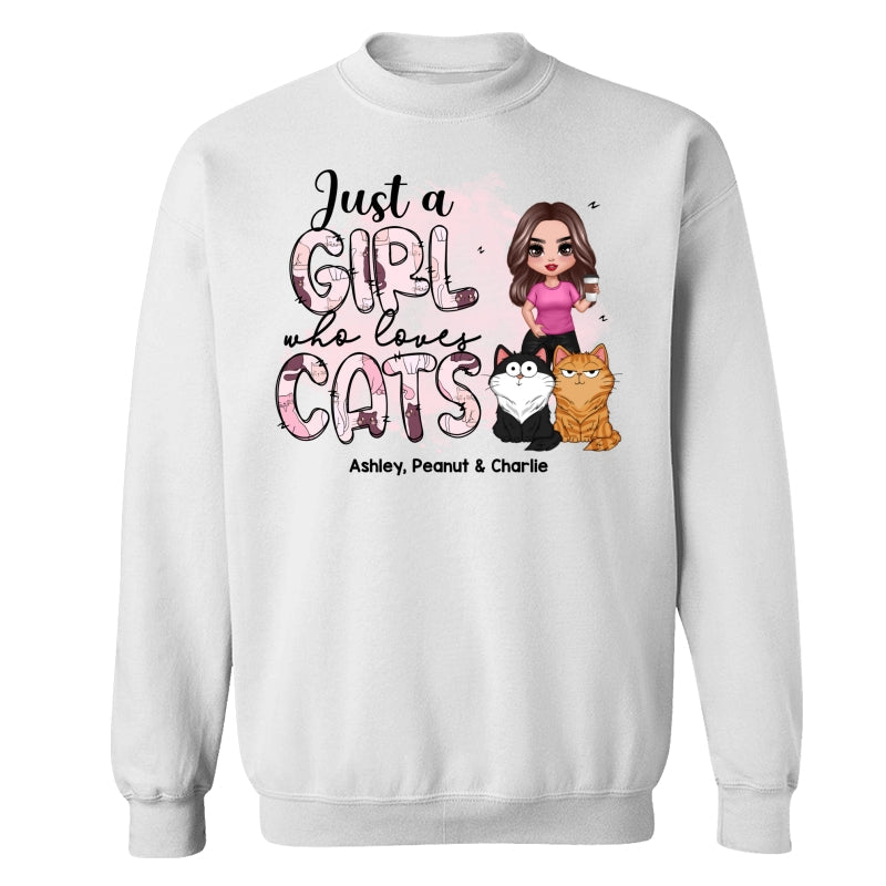 Just A Girl Who Loves Cats Doodle Pattern Funny Cats Expressions Personalized Shirt