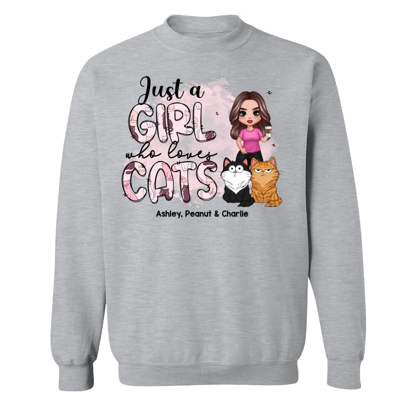 Just A Girl Who Loves Cats Doodle Pattern Funny Cats Expressions Personalized Shirt