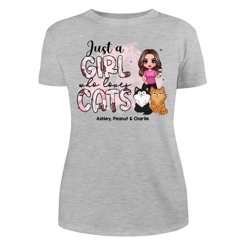 Just A Girl Who Loves Cats Doodle Pattern Funny Cats Expressions Personalized Shirt