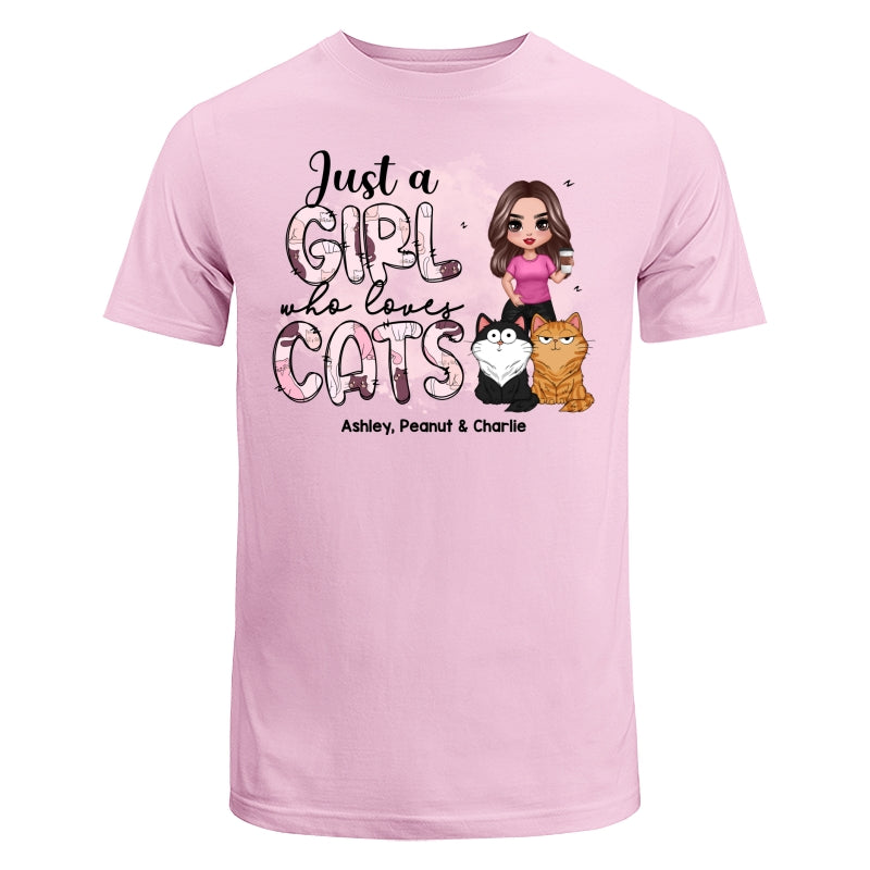 Just A Girl Who Loves Cats Doodle Pattern Funny Cats Expressions Personalized Shirt