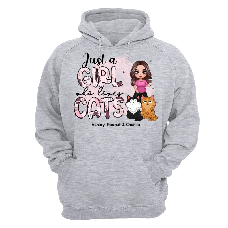 Just A Girl Who Loves Cats Doodle Pattern Funny Cats Expressions Personalized Shirt