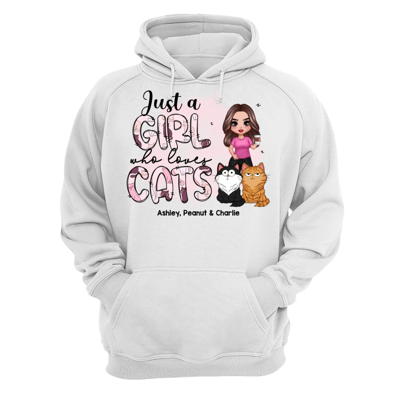Just A Girl Who Loves Cats Doodle Pattern Funny Cats Expressions Personalized Shirt