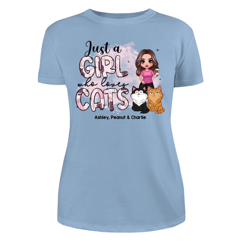 Just A Girl Who Loves Cats Doodle Pattern Funny Cats Expressions Personalized Shirt