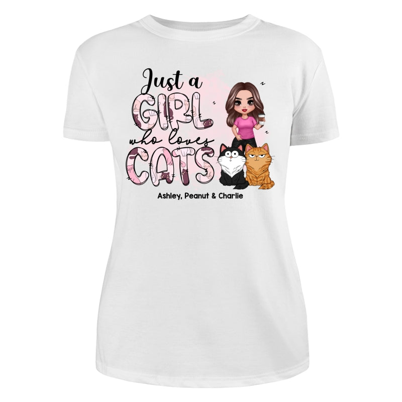 Just A Girl Who Loves Cats Doodle Pattern Funny Cats Expressions Personalized Shirt