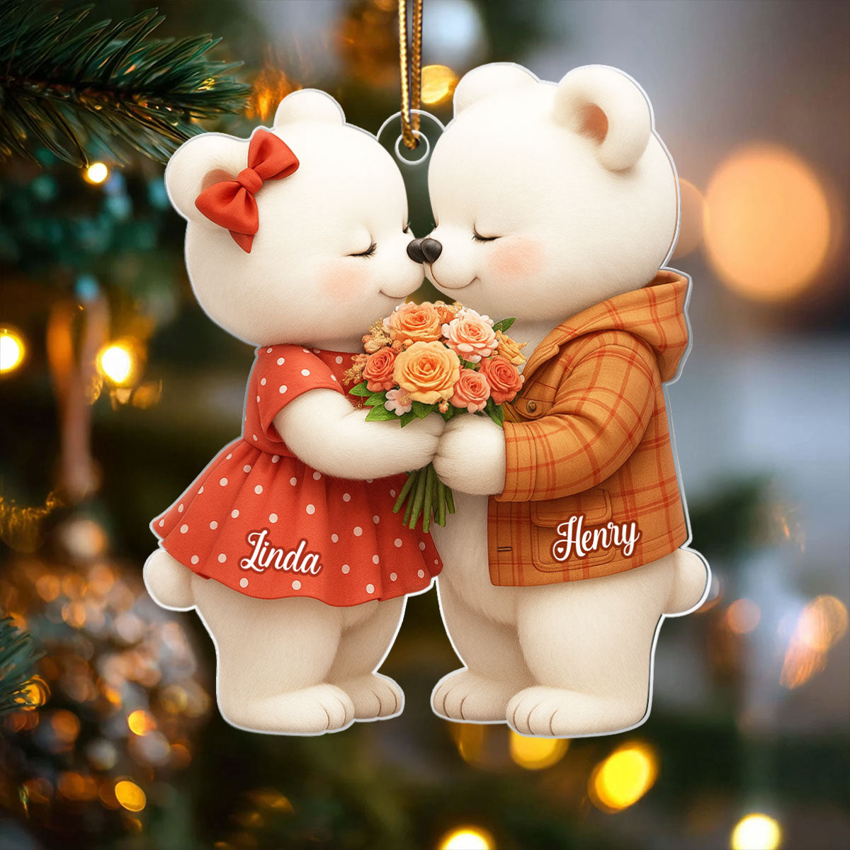 Loving Kissing Bear Couple - Personalized Acrylic Car Hanger - Sentimental Gift for him, for her
