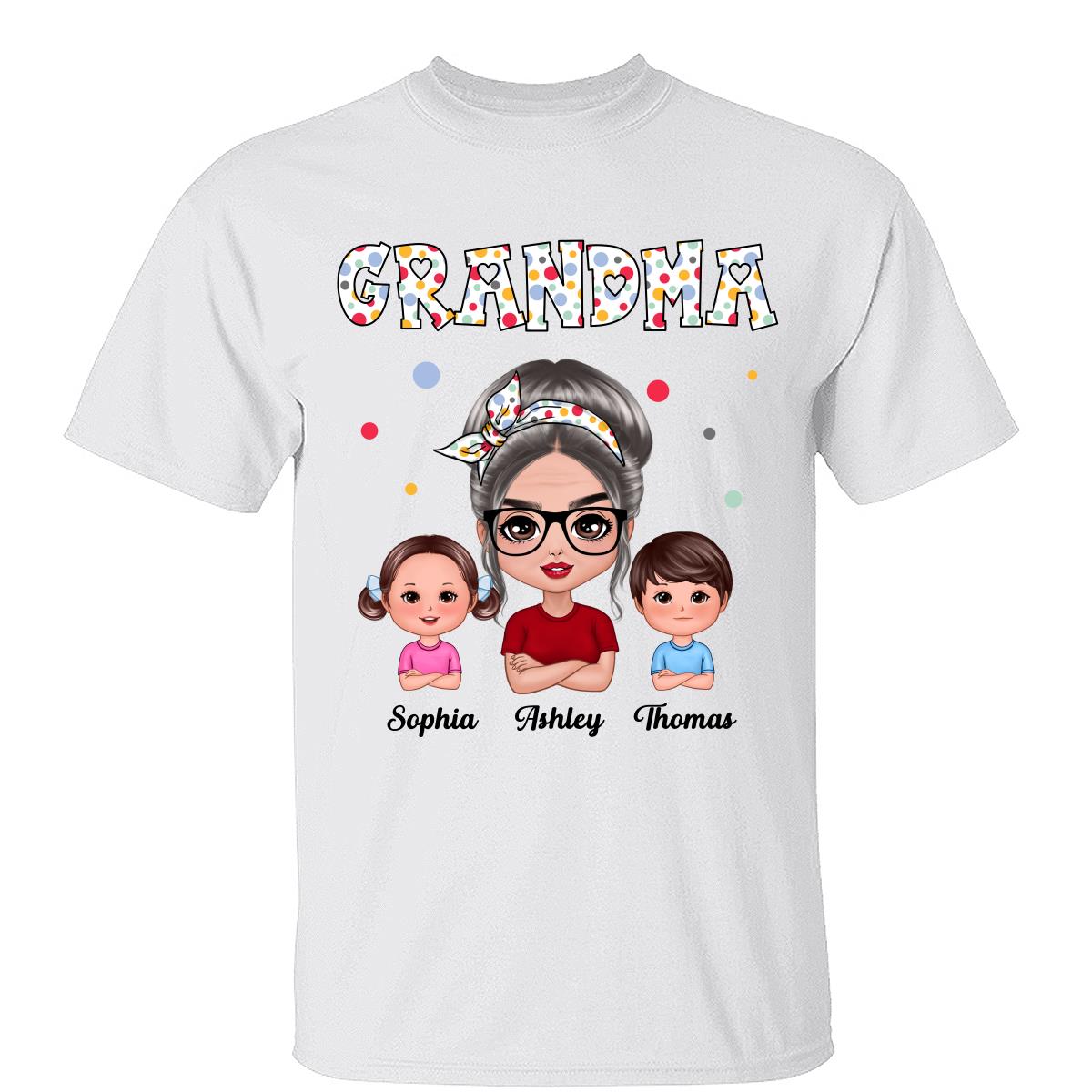 Colorful Dot Doll Grandma Grandkids Personalized Shirt