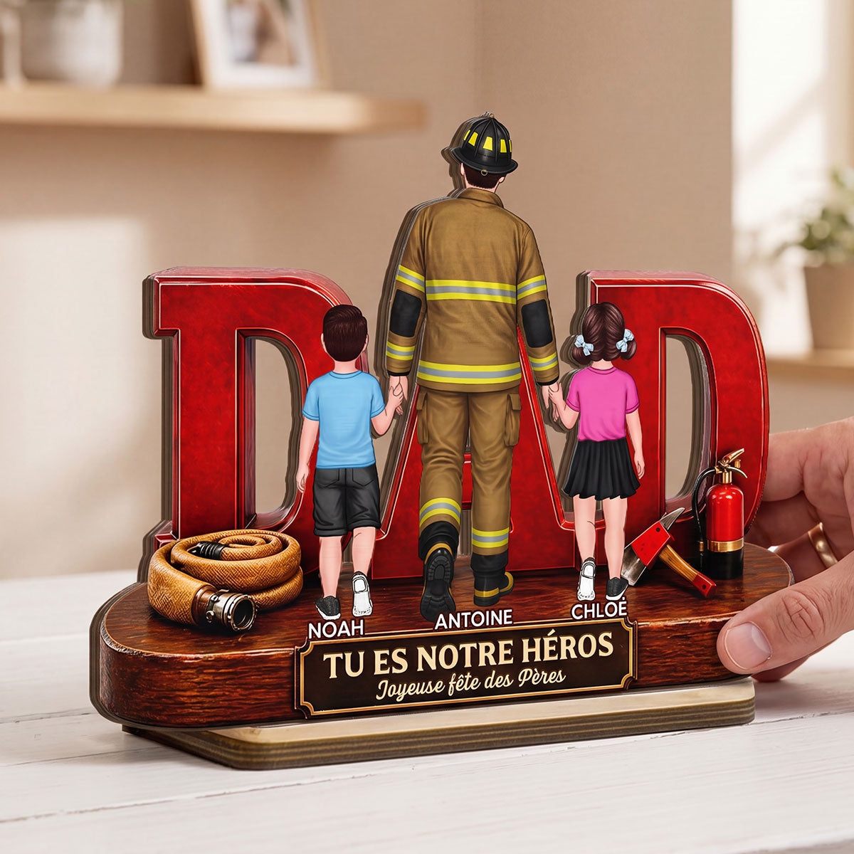 Papa pompier fier - Plaque en bois personnalise  2 couches - Cadeau de fte des Pres pour papa, mari